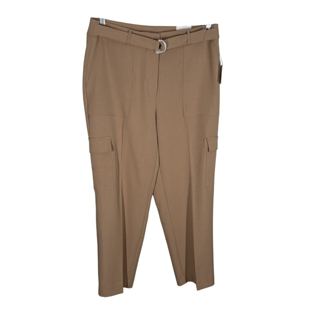 Anne Klein Women 10 Tan Belted Pockets High Rise Slim Ankle Cargo Pants NWT